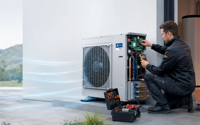 Technicien qui utilise un voltmètre sur une clim